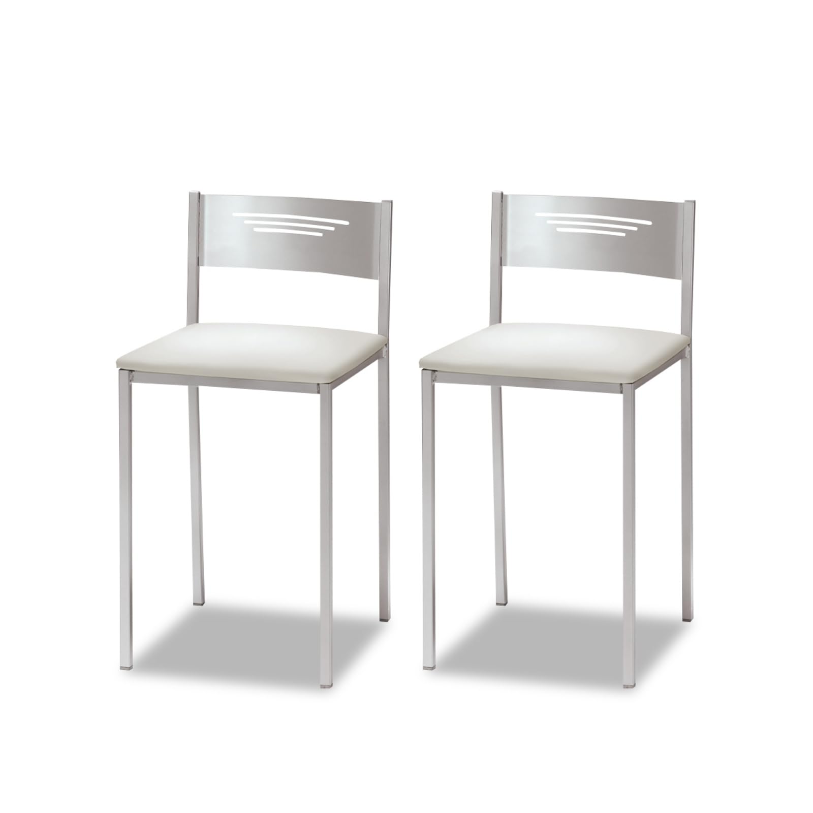 ASTIMESA Two Kitchen Stools with Beige Leatherette Back, Seat Height 45 cm