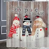 Christmas Snowman Shower Curtain with Retro Winter Print Xmas Snowplace Like Home,Bathroom Shower Curtain with 12 Ring Holes,Waterproof Fabric 60x72 Inch