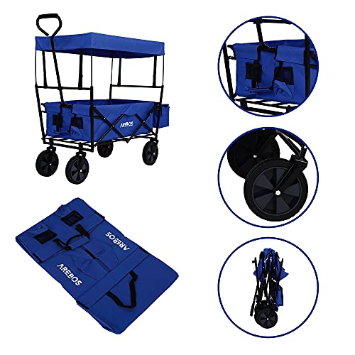 Arebos Opvouwbare Bolderkar met Dak | Transportkar | 2x Netvakken en 1x Buitenvak | Opvouwbaar | draagvermogen tot 70 kg… - Afbeelding 7