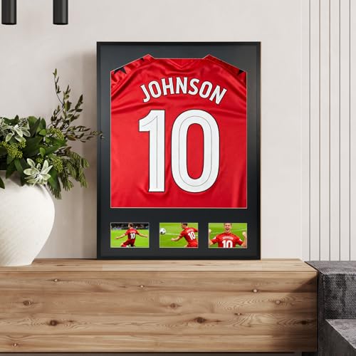 Giftgarden Marco Profesional para Camisetas de Fútbol 60x80cm Negro, Marco 3D de Aluminio Exhibe Maillots, Sudaderas o Recuerdos