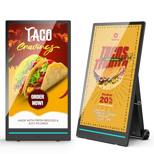 Image of 55 inch Outdoor Digital Signage Display, 2K 2000 Nits IP65 Commercial Totem, Rechargeable Digital LCD Advertising Kiosks, Auto Brightness Adjustment, Impact Resistant Screen for Restaurant /Store