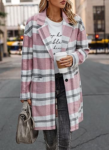 PRETTYGARDEN Women Plaid Shacket Jacket Trendy Fall Casual Button Wool Blend Tartan Trench Coat Winter Clothing with Pockets