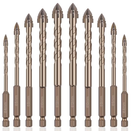 10Pcs 4/6/8/10/12 mm 4 Flute Sawtooth Eccentric Drill Bit, Alloy 4 Edged Serrated Eccentric Drill Bit, Dry Drill Bit, Multi Size Tile Twist Drill Bit for Wood, Marble, Metal, Concrete, Wall Tiles