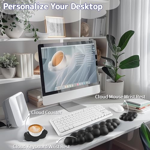 Image of Sushret Cloud Wrist Rest Keyboard, Ergonomic Air-Circulating Cloud Design, Playful, Whimsical Style, Black Vegan Leather