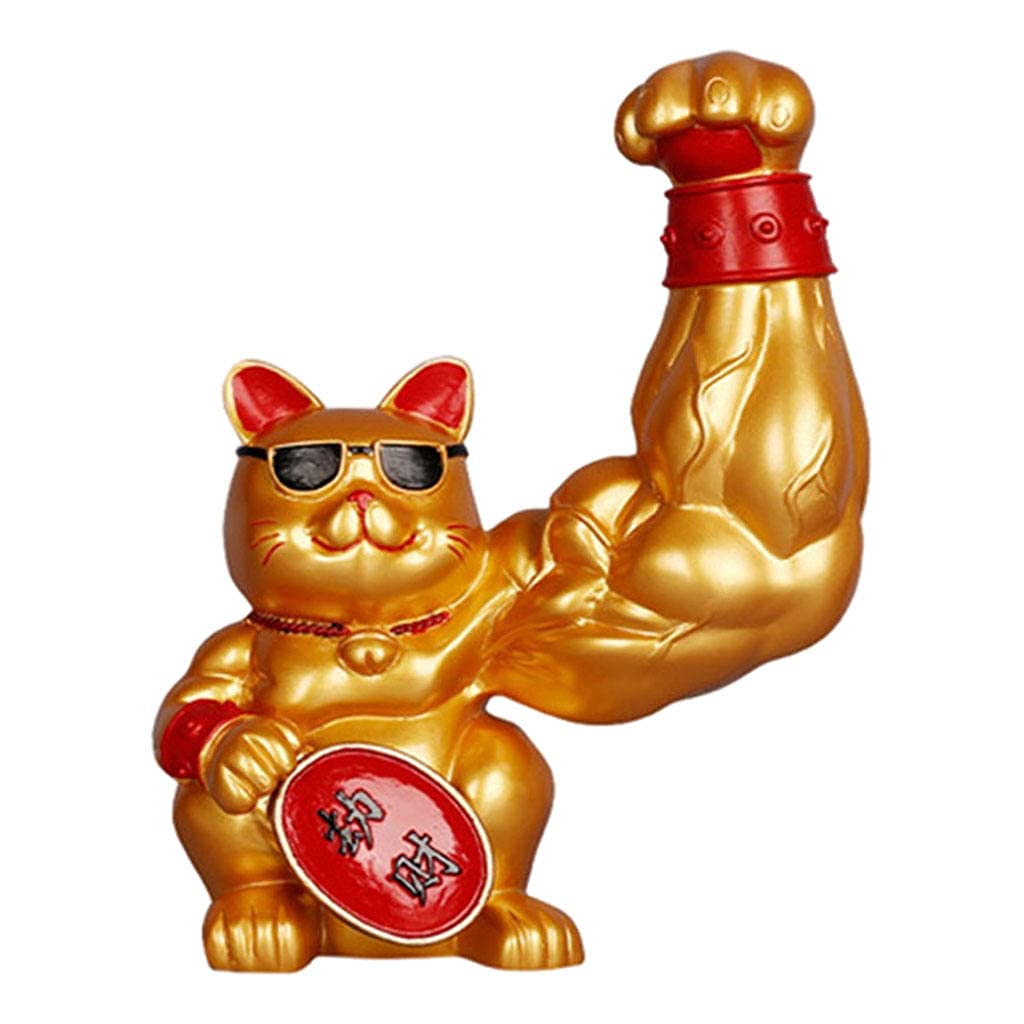 Buy Baoblaze Money Cat Figurine Sculptures Good Luck Fortune Muscle Arm