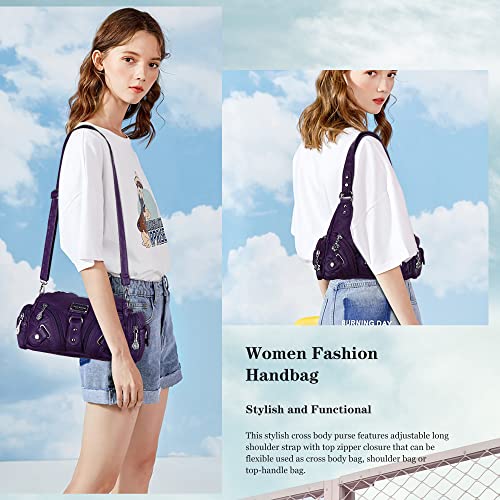 Image of Angel Kiss Purses for Women Small Hobo Shoulder Bags Vagen Leather Multi-Pocket Tote Bag with Zipper
