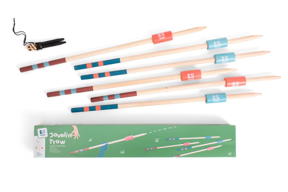 Javelin Throw – Jeu d'extérieur avec 6 javelots en Bois (60 cm) + Marqueurs Départ et Arrivée – Jeu Actif pour Enfants et familles – Développe la motricité Globale et la Force Musculaire