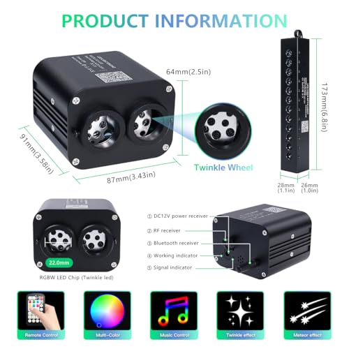 Image of Starlight Headliner Kit,Twinkle + Music Sync Dual Color Fiber Optic Star Ceiling Lights with APP Remote Control, RGBW Shooting Star Lights for Car /Home Ceiling Decor, 900pcs 9.8ft