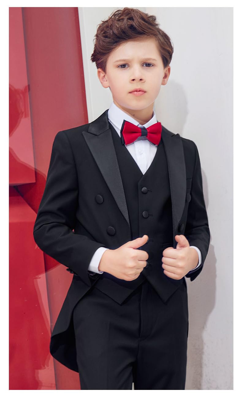 Jungen Dreiteiliger Anzug Trauzeugen Spitze Revers Zweireihige Knöpfe Jacke Weste Hose Hochzeit Smoking