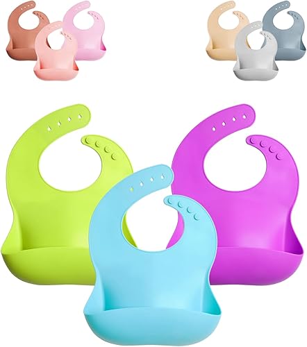 Babero de silicona para bebé, sin BPA, baberos impermeables, suaves, duraderos, ajustables, 3 piezas de baberos de silicona para bebés y niños