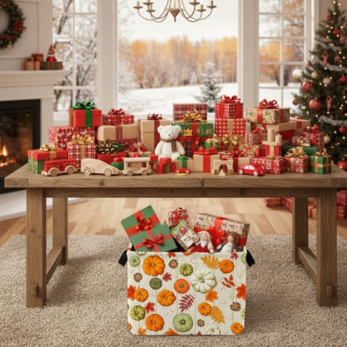 Image of Thanksgiving Storage Gifts Large Baskets Empty Autumn Canvas Storage Bins for Office Home Nursery Bedroom Decor (Maple Leaf Pumpkin)