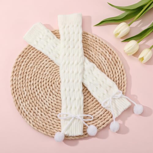 Jspupifip Kawaii Leg Warmers for Girls 3 Pairs, Y2K Lolita Ballet Leg Warmer Ribbed Knit Bow Cute Knee High Legwarmers for Harajuku Japanese Costume Party Accessory