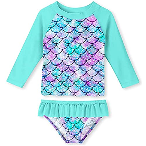 Image of Kids Girls Rash Guard 2pcs Swimsuit Long Sleeves Mermaid Bathing Suit Swimwear Sunsuit UPF 50+