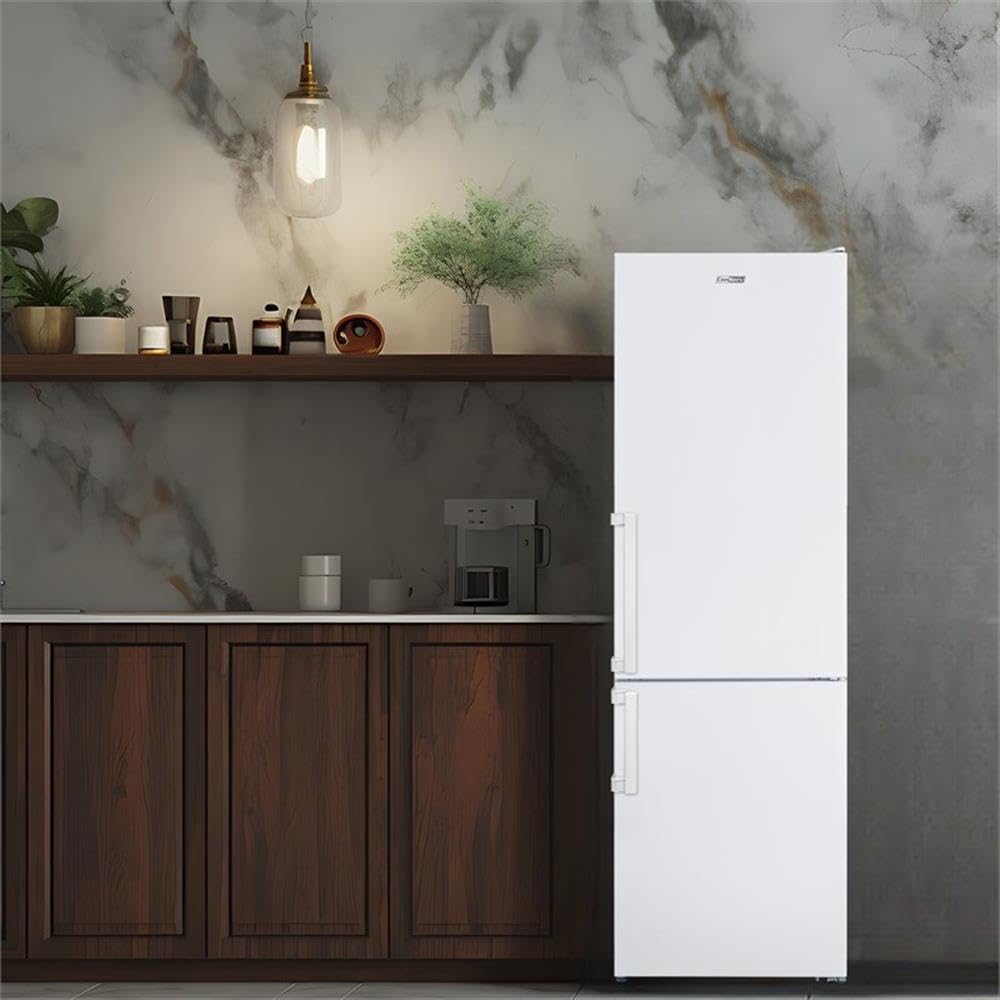 Pemberly Row 12cf No Frost Bottom Freezer Refrigerator, White Finish, LED Lighting, Wine Rack, Garage-Ready Design, Adjustable Shelves, Energy-Efficient, Dual Control, 73.2x23.4x25.6 in Dimensions on Fridge.com