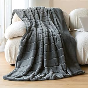Faux Fur Throw Blanket 60×80 Inches, Fuzzy Fluffy Super Soft Striped Rabbit Fur Luxury Throw Blanket, Reversible Soft…