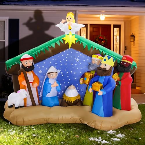 8.5 FT Christmas Inflatables Nativity Scene Outdoor Decorations, Christmas Blow