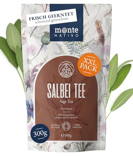 Salbeitee Monte Nativo (300g) - Salbei getrocknet - Salbeiblätter geschnitten zur jeder Zeit - 100% natürlich und ohne Zusatzstoffe - Aromatischer Kräutertee lose für einen köstlichen Aufguss