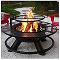 Red Mountain Valley 47" Outdoor Fire Pit with Adjustable Grill, 2-in-1 Large Wood Burning Round FirePits, Metal Outdoor Fireplaces, Round Metal Table for Patio, Backyard, Black