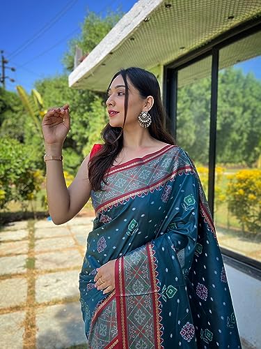 Image of Panzora Women's Patola Silk Meenakari Work Saree With Unstitched Blouse Piece