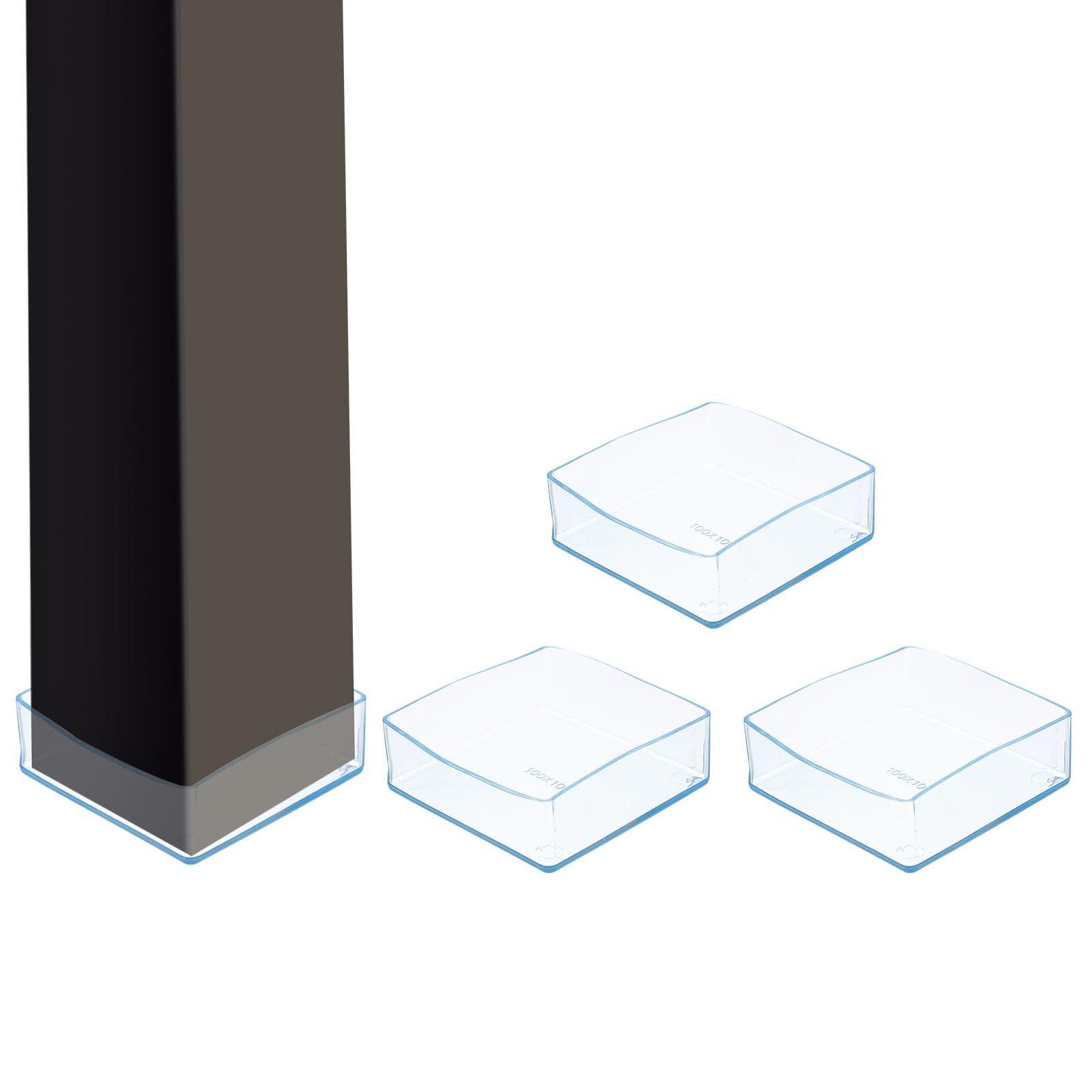 sourcing map 4Pcs Chair Leg Floor Protectors, 3.9 x 3.9 Inch Clear Chair Leg Caps, Square Transparent Furniture Foot Covers Non-Slip Anti-Scratch for Floor, Hardwood, Tile Protection