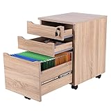 Decho 3 Drawer Wood Mobile File Cabinet Fully Assembled Except Casters,Letter Size/A4,OAK