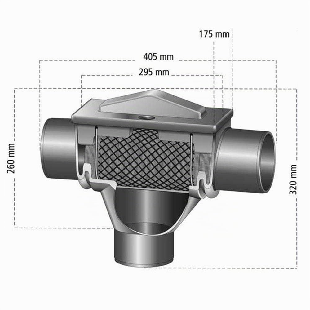 Regenwasserfilter Zisternenfilter 3P Kompaktfilter K mit Edelstahlsieb für den Einbau in die Zisterne, Anschluss DN 100, Höhenversatz 0 cm. Für die Regenwassernutzung im Haus und zur Gartenbewässerung