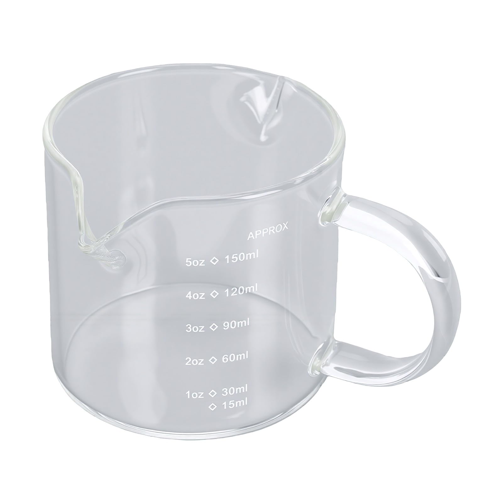 Taza medidora de café de vidrio resistente al calor que evita goteos al servir la leche