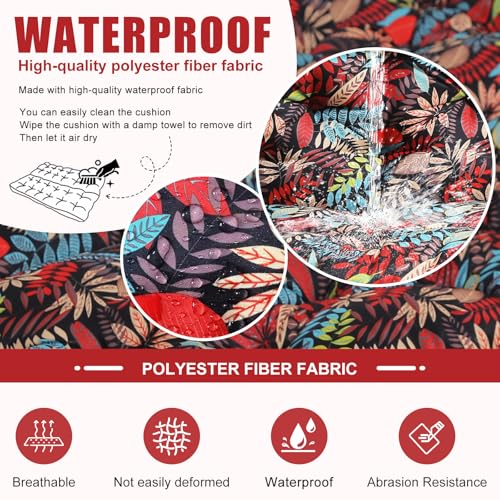 Image of Porch Swing Cushions Outdoor 48 inch x 40 Waterproof Swing Cushions 3 Seater Replacement with Backrest & 8 Ties 5 inch Thick Bench Swing Cushions for Outdoor Furniture Patio(Leaf Print)