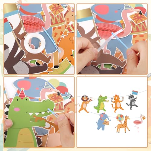Image of Hooqict Party Animal Banner Animal Birthday Party Decorations Happy Birthday Garland Banner for Kids Girls Boys Zoo Carnival Decorations Supplies