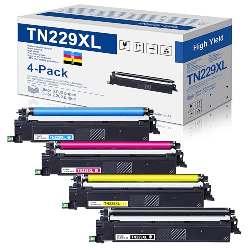 Image of TN-229XL TN229XL Toner Cartridges 4 Pack (BK /C /M /Y) Replacement for Brother TN229 TN229XL High Yield MFC-L3780CDW Printer Toner Cartridge - TN2294PK