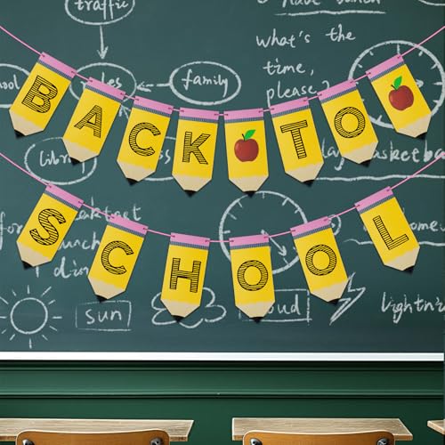 Oeyliz Back To School Banner Welcome Back To School Supplies First Day of School Sign Classroom Decor DIY Pencil Banner Decorations for Classroom Decor DIY Back School Backdrop Party Home Decorations