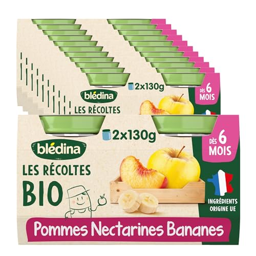 Blédina - Blédina - Les Récoltes Bio - 24 petits pots pour bébé - Nectarines Bananes dès 6 mois (Pack de 12x2 pots)