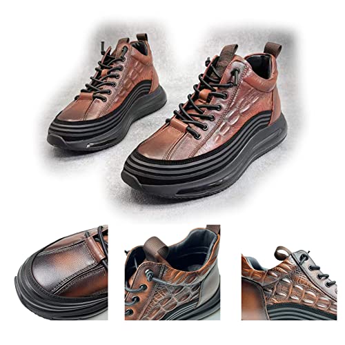 Braised Pork Men's Casual Cowhide Air Cushion Shoes, 2023 New Crocodile Print, Non-Slip Casual Comfortable Shoes,Men's Fashion Sneakers (Brown,44/US 10)