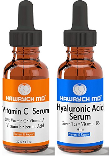 HAWRYCH MD Vitamin C and Hyaluronic Acid Serum Set The Best Anti Aging Serums Diminish Lines Wrinkles and Hydrate Skin (1 oz each)