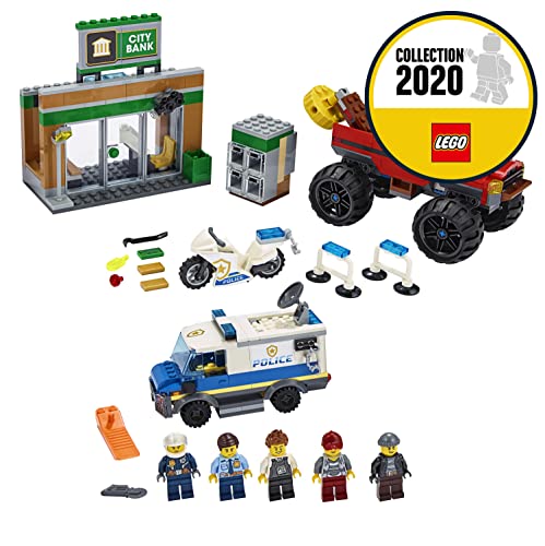 Image of LEGO 60245 City Police Monster Truck Heist Building Set with Van, Motorbike, Bank, and Magnetic Brick,Multicolor,Pack of 362 Pieces