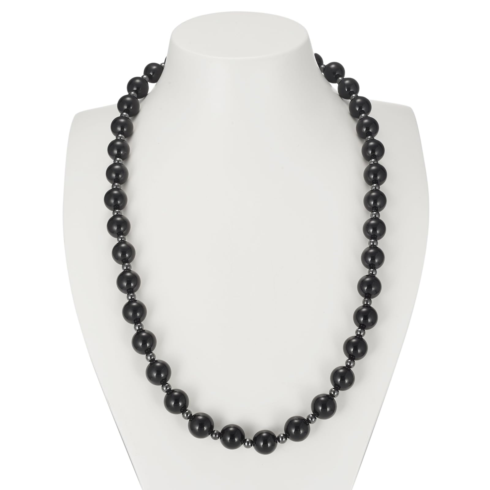 Collana Magnetica YINOX In Onice Nero - 39 Perle Magnetiche - Lunghezza 52 Cm - Gioiello Uomo Donna Per Benessere E Stile