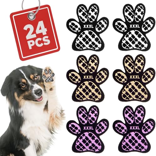BEAUTYZOO Dog Paw Protector Anti-Slip, Paw Pads for Dogs Traction On Hardwood Floors, Paw Stickers for Hot/Cold Pavement for Senior Dogs, Shoes Boots Socks Replacement, 6 Sets (24 pcs) L