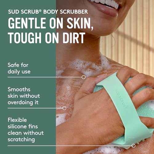 Image of Sud Scrub Antimicrobial Silicone Body Scrubber, Exfoliating Body Scrubber for Sensitive Skin, Eco Friendly Shower Scrubber for Body, Silicone Body Brush for Showering, Lathers Well, Mint