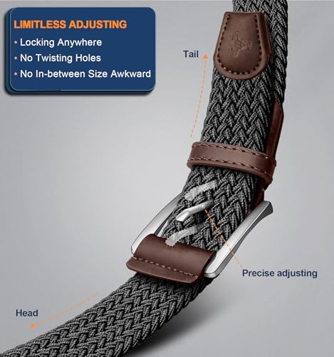 Image of BULLIANT Belt for Men 2Pack,Mens Gift Stretch Braided Web Belt Elastic for Casual Golf Jeans,1 3 /8 inch