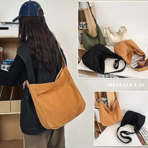 Image of FUOCO Canvas Messenger Bag for Men Women - Vintage Crossbody Sling Bag for Laptop Travel Office College Gym - Aesthetic Shoulder Handbag One Side Tote Bag
