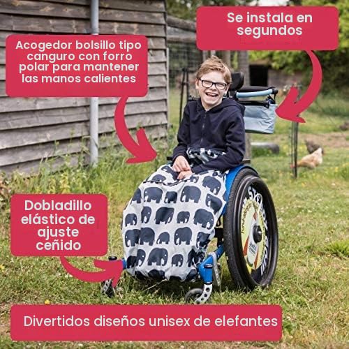 Bundlebean Funda acogedora para silla de ruedas infantil - Nailon impermeable con forro polar, bolsa frontal para calentar las manos, correas ajustables - Ajuste universal para silla de ruedas y