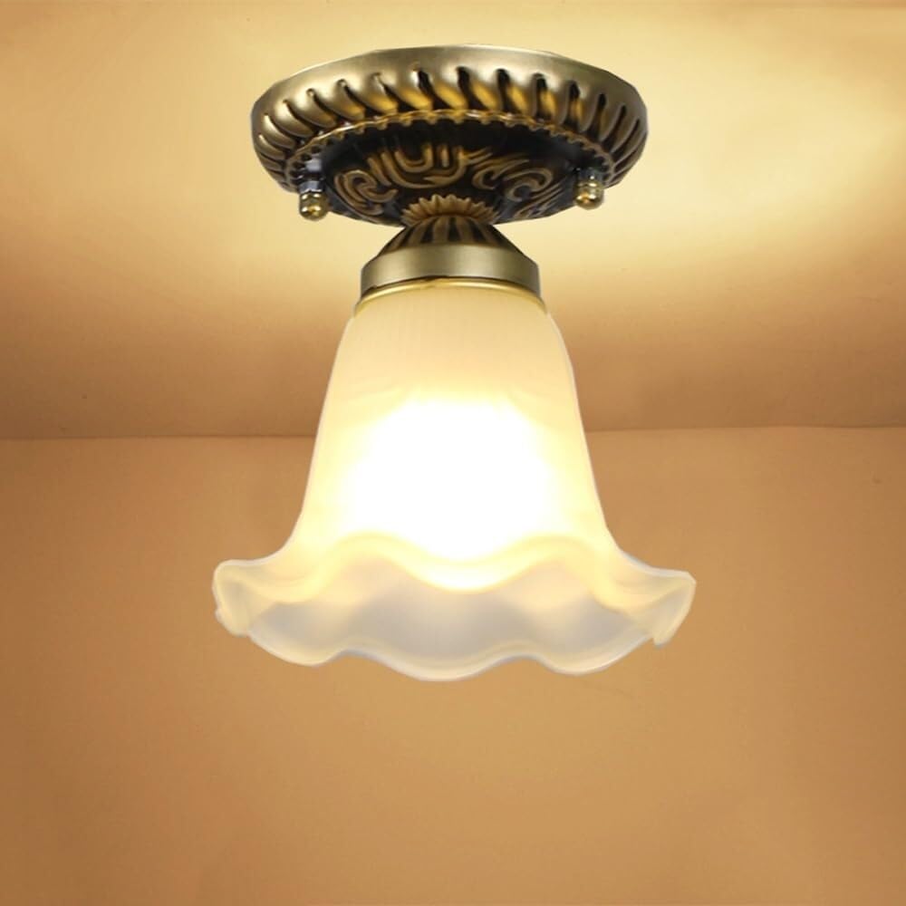 LYOUAE Mid Century Frosted Glass Ceiling Light Retro Floral Ceiling Lamp