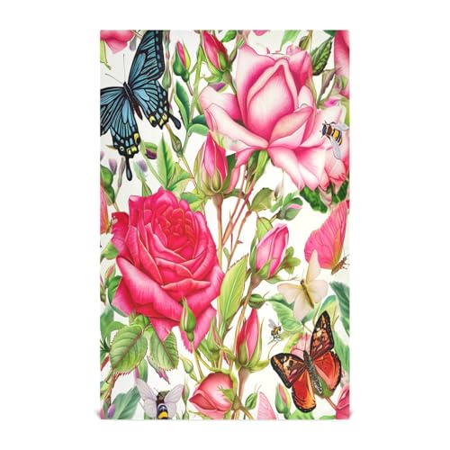 Botanical Roses - Juego de trapos de cocina retro con diseño de mariposas, 28 x 18 pulgadas, paños absorbentes para decoración de cocina, juego de 6