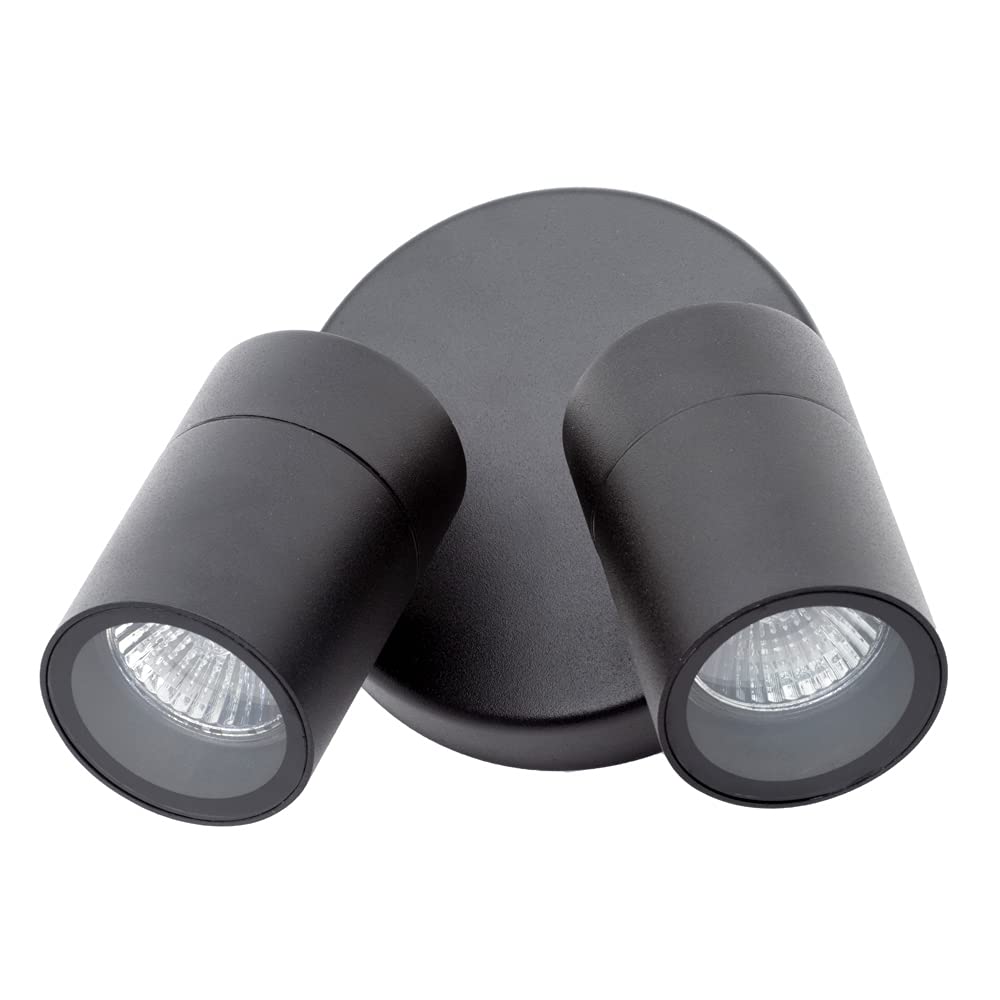 Litecraft Kenn Wall Spotlight Outdoor Adjustable Garden GU10 Twin Light - Black