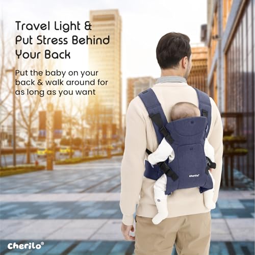Image of Cherilo Baby Carrier | Adjustable 4 Carry Positions Carrier for 0 to 3 Year | Comfortable Baby Carrying Bag for New Born & Toddler up to 15 Kgs | Blue
