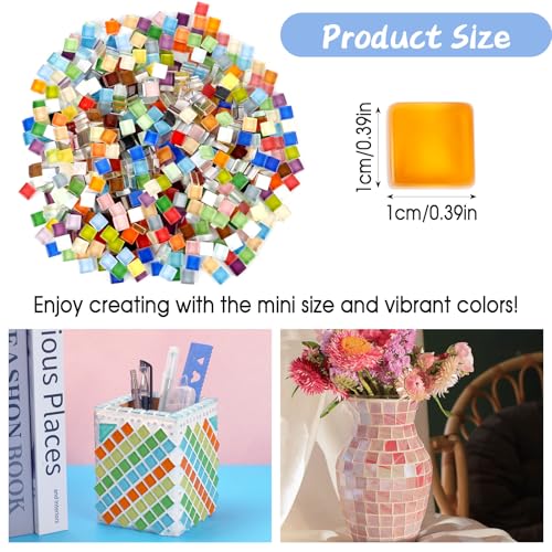 500g Bunte Kristall Mosaik Fliesen, 1 x 1cm Quadratische Mosaiksteine, Glasmosaik Bastelset, Mini Mosaik Fliesen für DIY Kunsthandwerk, Heim Deko, Fotorahmen, Blumentöpfe (Farbmischung)