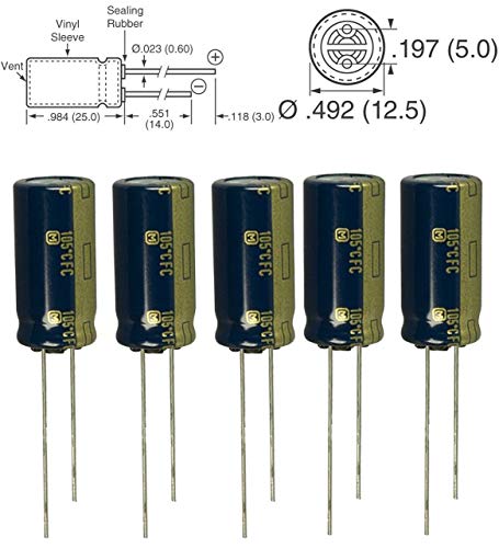 5pcs Panasonic FC 1000uF 35v 105c Radial Electrolytic Capacitor Low ESR, 5000 Hours @ 105C