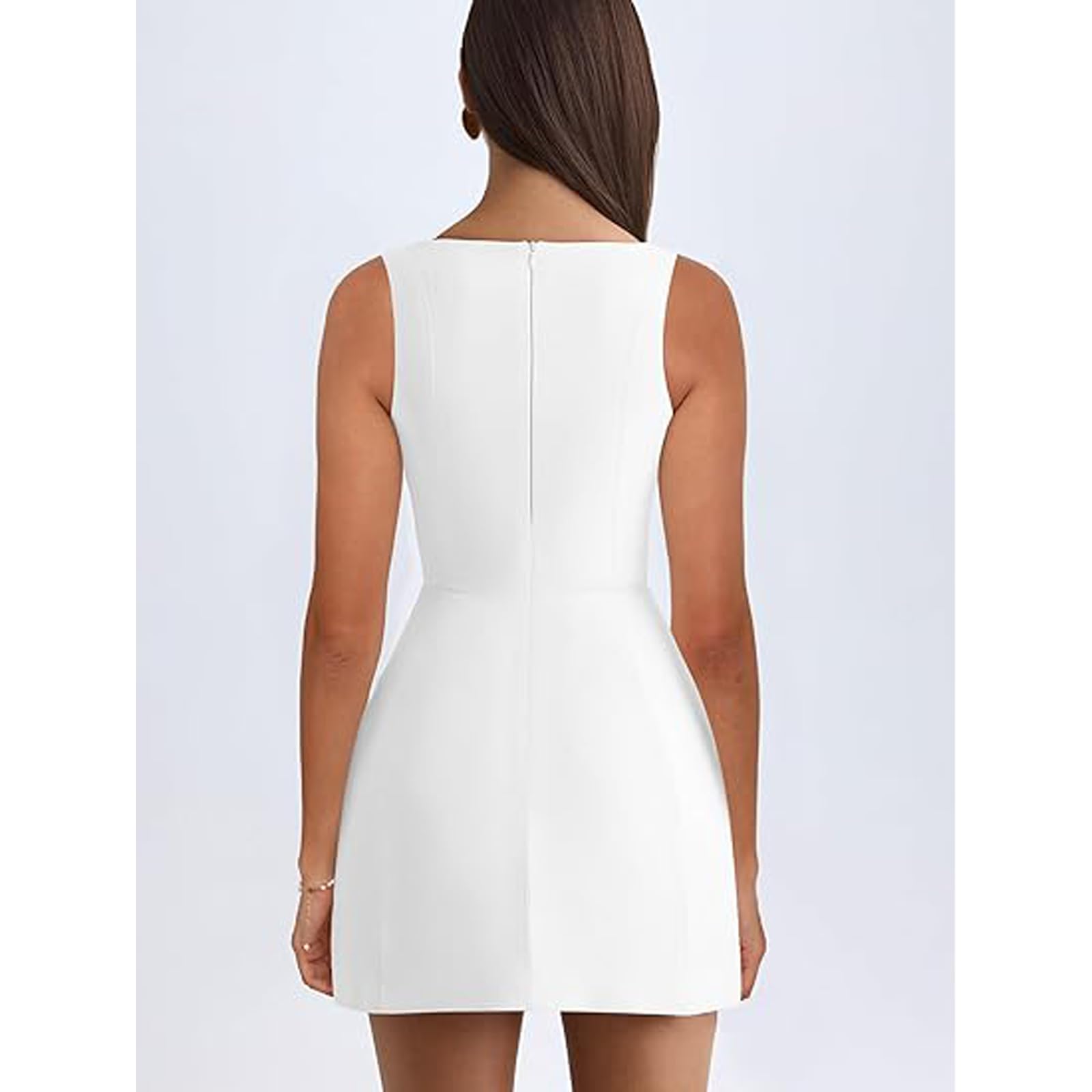 Robe Sexy Femme d'Été Moulante Mini Robes Courte à Col Carré Dos Nu Robe sans Manches Élégante Chic Camisole Bodycon Robes pour Party Cocktail Clubwear Soirée