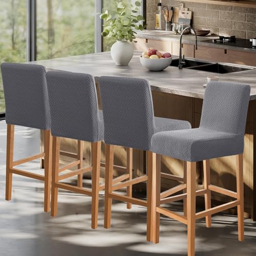 Image of FUANGUI Bar Stool Covers Set of 4, Stretch Bar Stool Seat Covers | Washable Removable Bar Chair Covers with Backs Slipcovers, Bar Chair Covers Square for Kitchen Dining Room Cafe