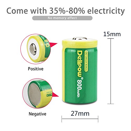 Delipow CR2 Rechargeable Batteries, 3-Volt, 800mAh, Lithium, MSDS Approved, Pre-Charged Photo Camera Battery (4-Pack + Charger) - Thumbnail 3